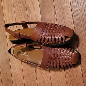 𝅺DREXLITE Brown Leather Braided slingback sandals size 7.5 women's ssandals